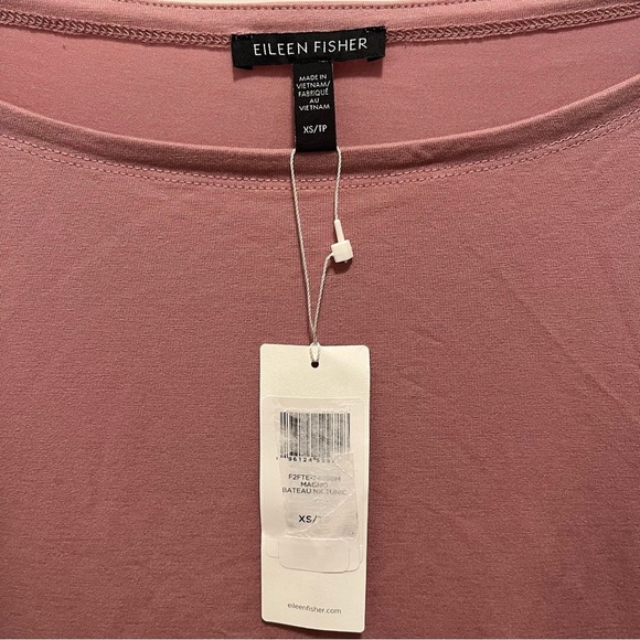 NWT Eileen Fisher XS Magnolia Pink Bateau Neck Tunic 3/4 Sleeve Split Hem Tencel - Picture 2 of 6